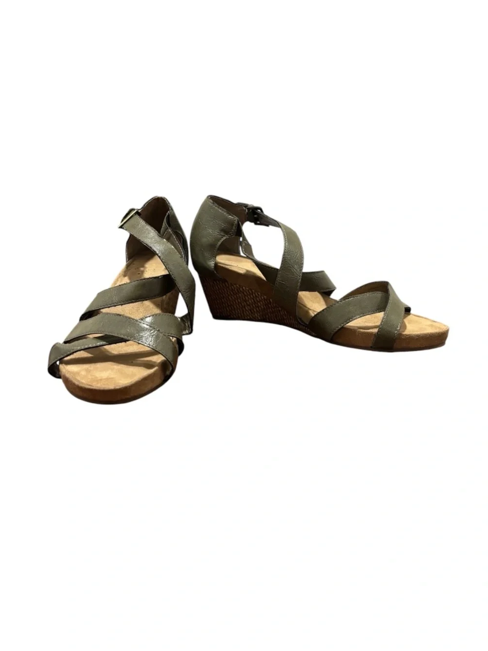 Aerosoles Enlighten Faux Leather Wedge Sandals Olive Size 12